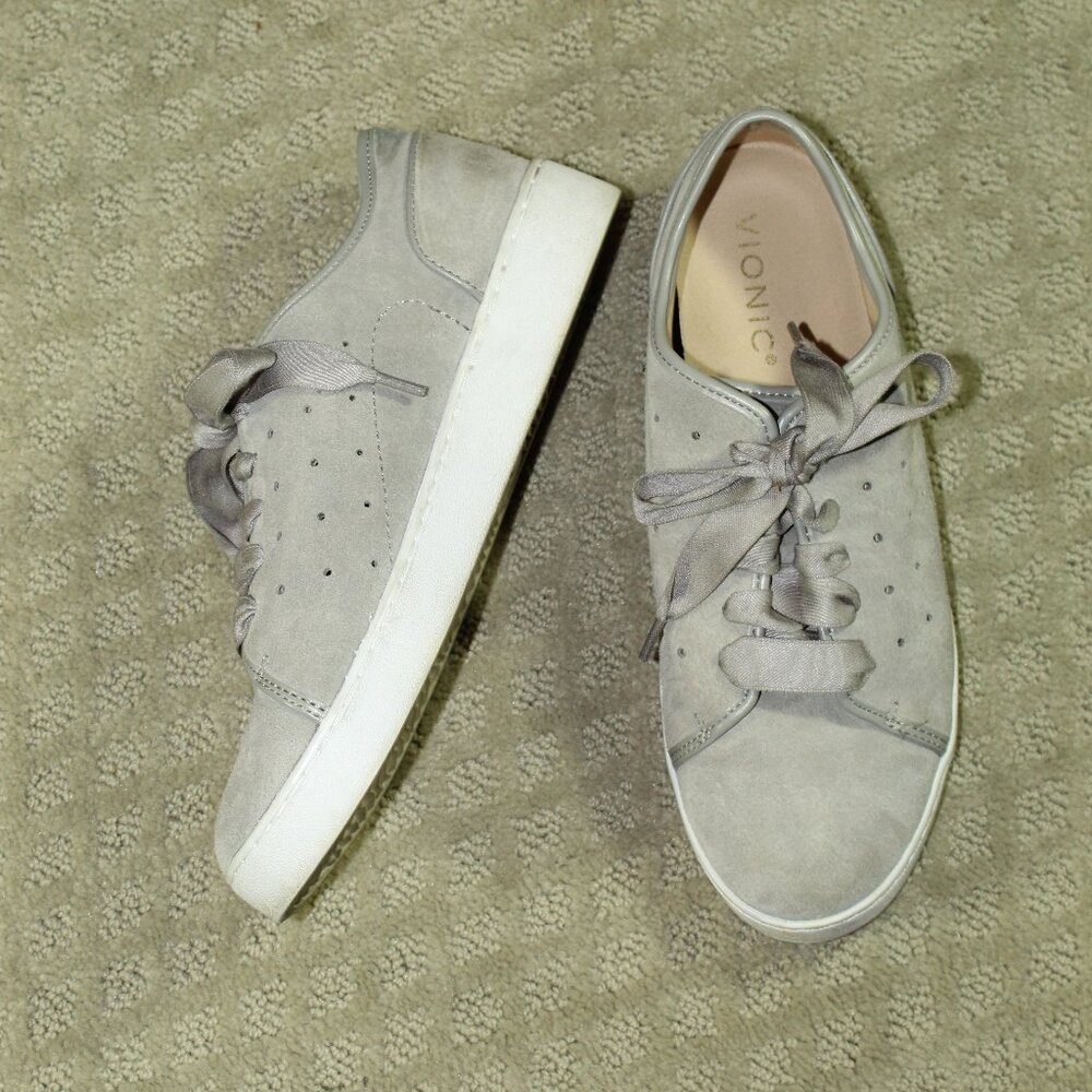 Vionic Women's Size 7 Grey Suede Satin Laces Sneakers